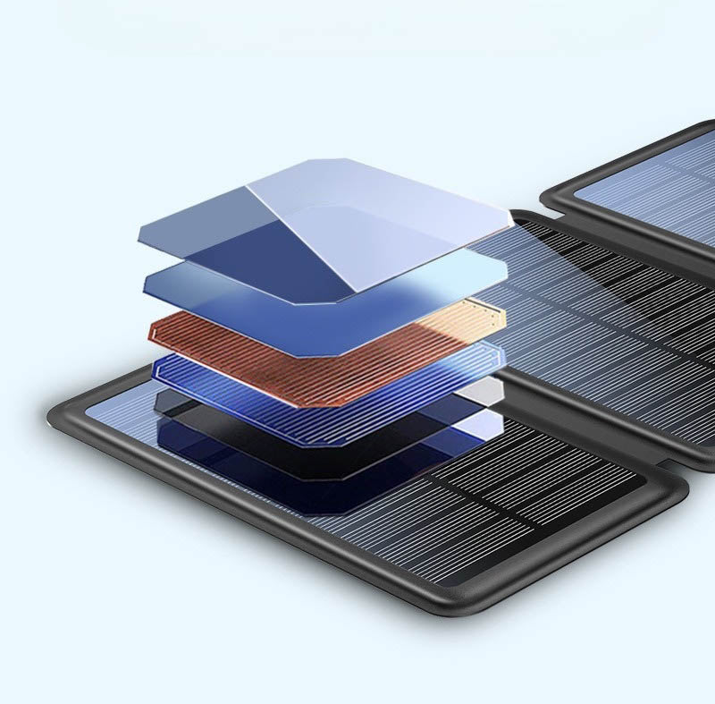 20,000mAh Solar Power Bank with 4 Foldable Photovoltaic Panels and Built-in Cables & Wireless Charging for iPhones, iPads, Android Devices