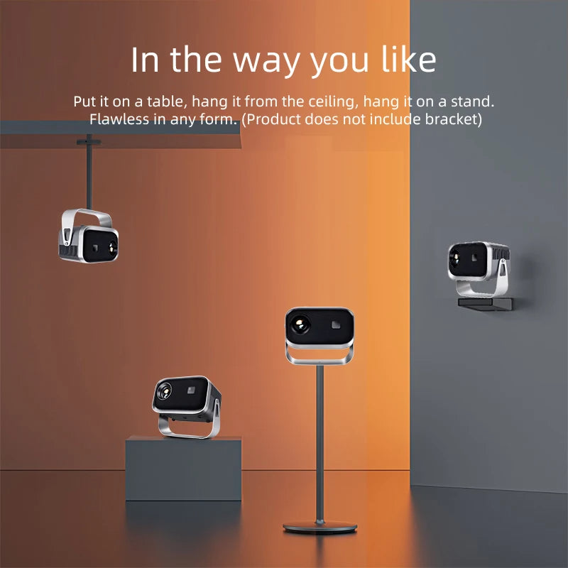 360° Free Rotation Portable Smart Android Projector for Movie Nights, Camping, Parties, Sports Events, Fitness and Yoga, and more.