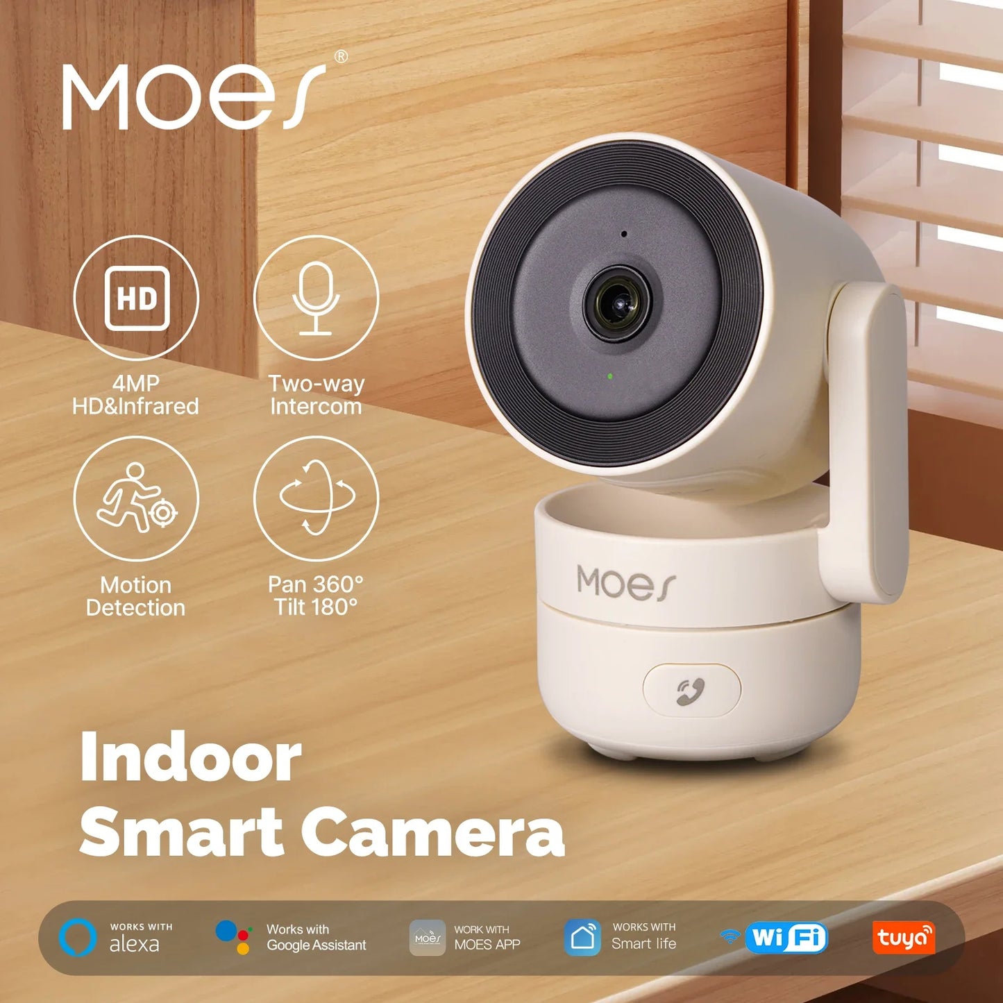4MP 360° Smart WiFi Indoor Security Camera – AI-Powered Pan/Tilt Monitor with Night Vision, Motion Tracking & Smart Home Integration