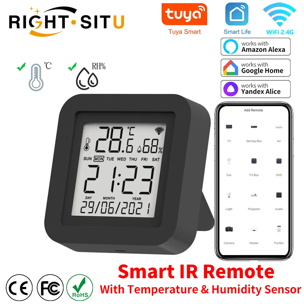 Smart IR Remote Hub with Temperature & Humidity Sensor – Voice-Controlled Automation for AC, TV & More (Works with Alexa, Google, Tuya Smart)