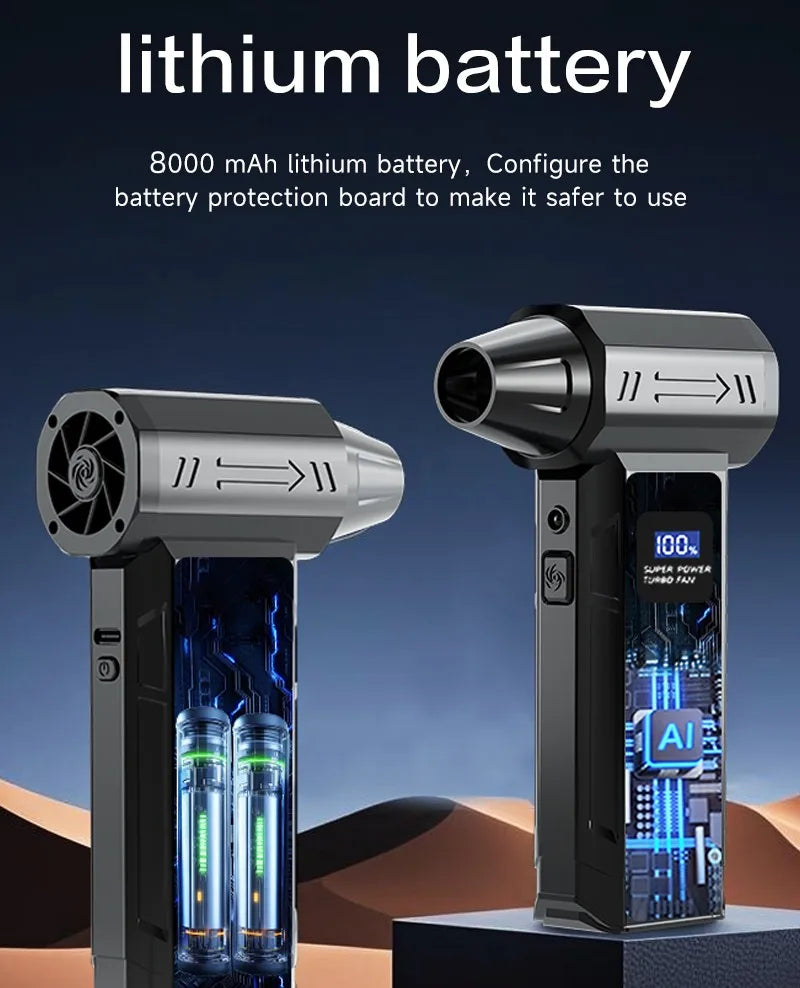 2025 New Handheld Turbo Electric Air Duster with 110,000 RPM Brushless Motor, LED Light, Digital Display & Multi-Nozzle Kit