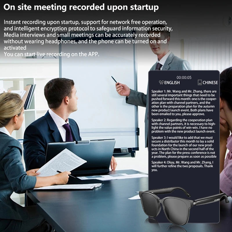 Smart AI Glasses – Real-Time Conversation Translation, Recording, & Transcription, Bluetooth Headset, for Communication, Productivity, and Entertainment