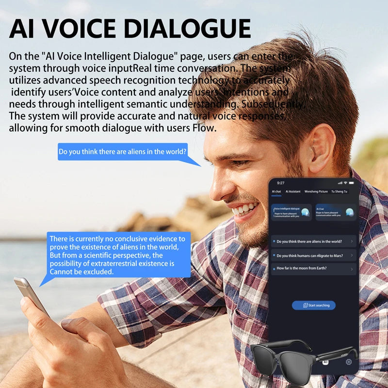 Smart AI Glasses – Real-Time Conversation Translation, Recording, & Transcription, Bluetooth Headset, for Communication, Productivity, and Entertainment