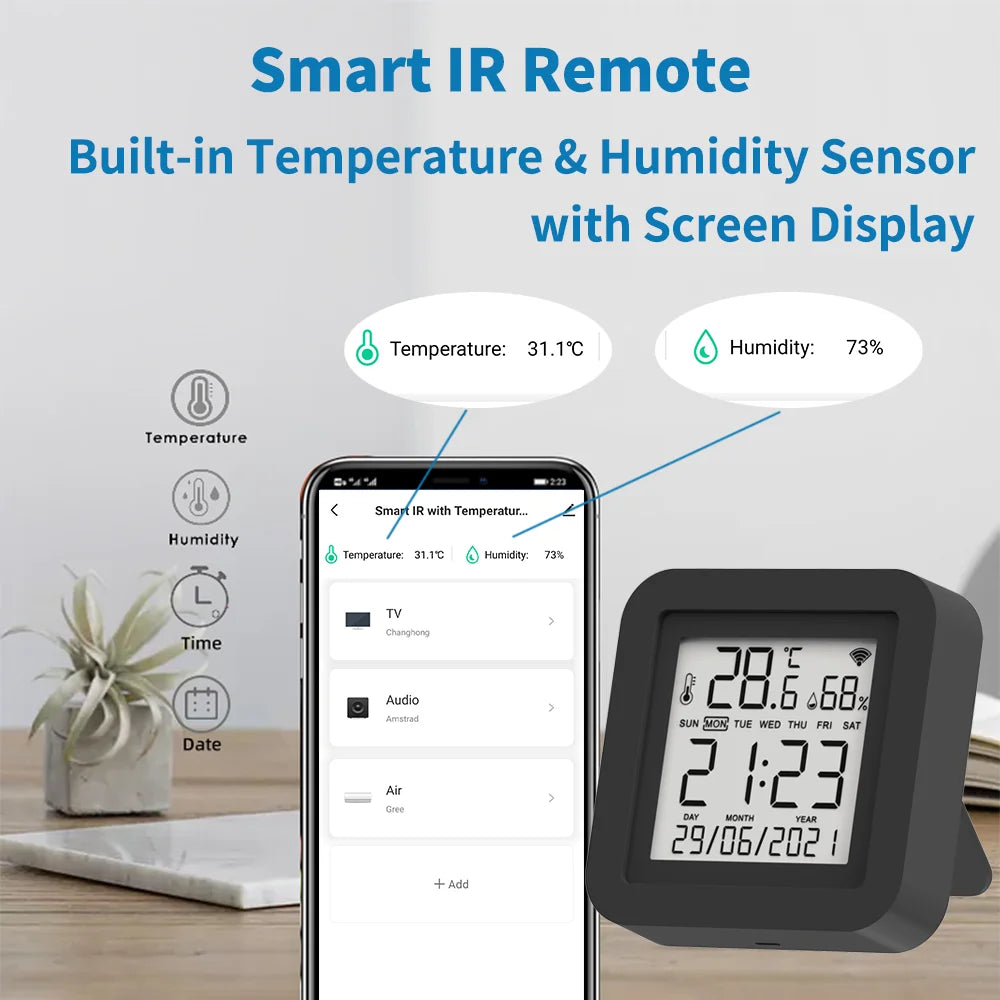 Smart IR Remote Hub with Temperature & Humidity Sensor – Voice-Controlled Automation for AC, TV & More (Works with Alexa, Google, Tuya Smart)