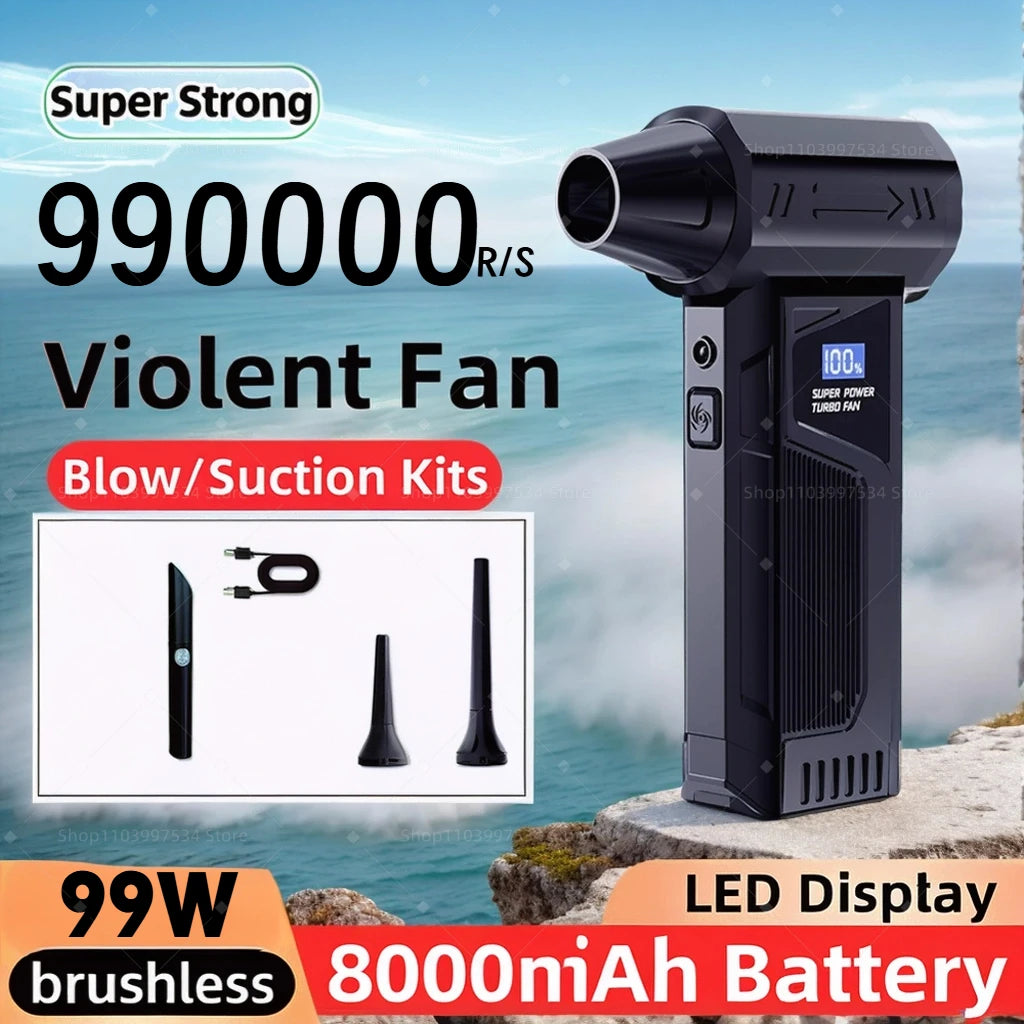 2025 New Handheld Turbo Electric Air Duster with 110,000 RPM Brushless Motor, LED Light, Digital Display & Multi-Nozzle Kit