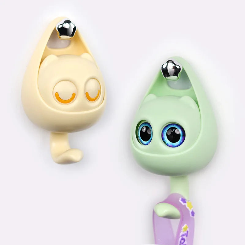 WinkyCat Drill Free Adhesive Hook - Cute Cartoon Wall Hook with Winking Eyes for Home & Bathroom Organization