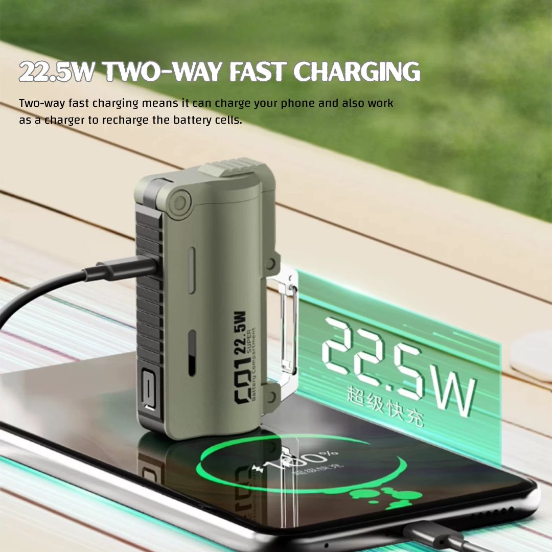 Tactical Power Pod – Swappable Battery Portable Charger with 22.5W Fast Charging & Carabiner Clip for Outdoor & Travel Use | 2025 New Release