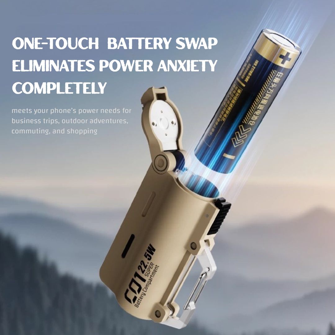 Tactical Power Pod – Swappable Battery Portable Charger with 22.5W Fast Charging & Carabiner Clip for Outdoor & Travel Use | 2025 New Release