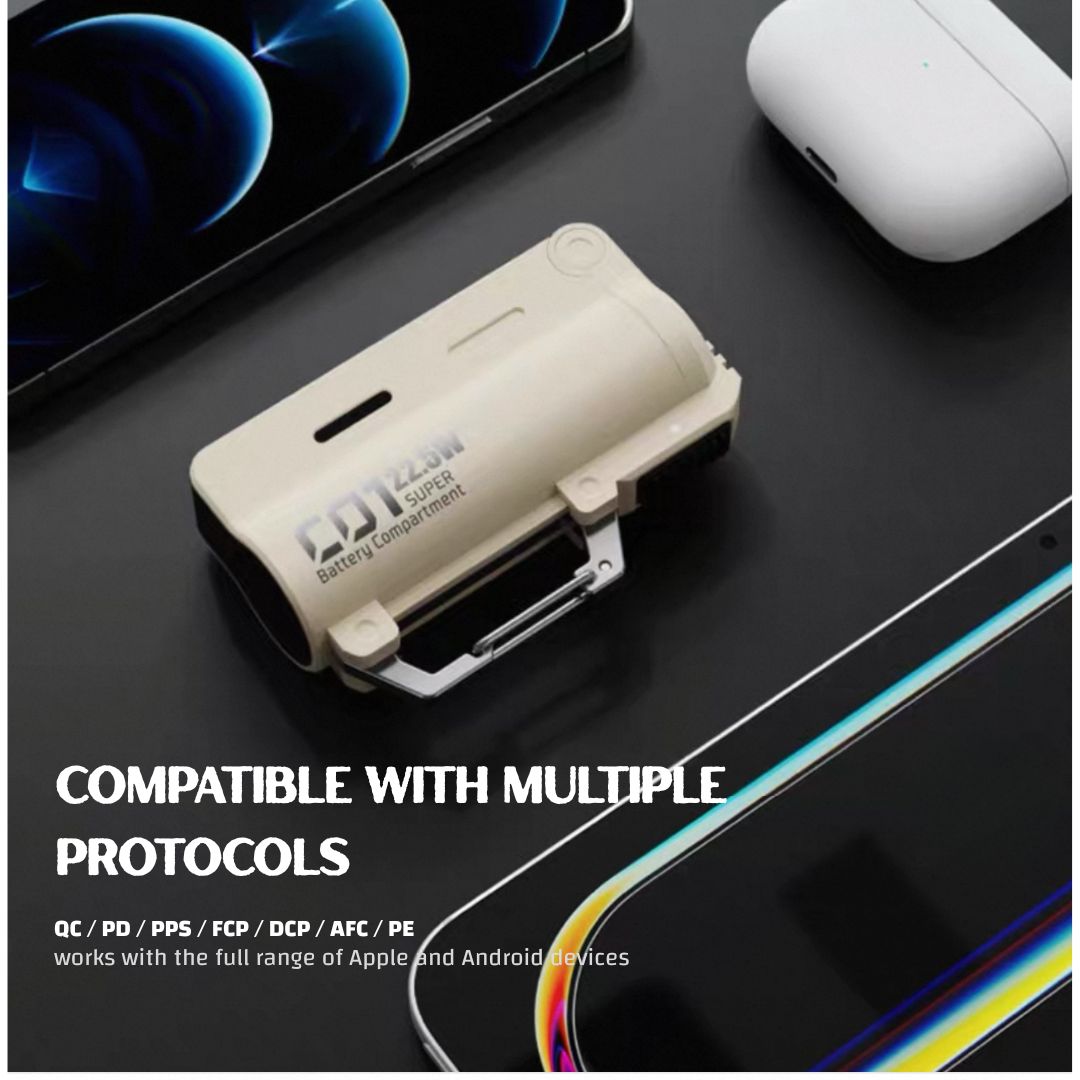 Tactical Power Pod – Swappable Battery Portable Charger with 22.5W Fast Charging & Carabiner Clip for Outdoor & Travel Use | 2025 New Release
