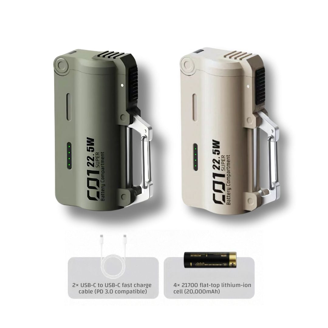 Tactical Power Pod – Swappable Battery Portable Charger with 22.5W Fast Charging & Carabiner Clip for Outdoor & Travel Use | 2025 New Release