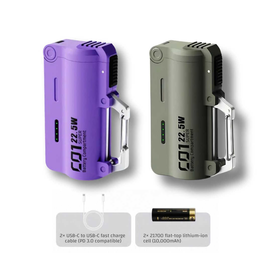 Tactical Power Pod – Swappable Battery Portable Charger with 22.5W Fast Charging & Carabiner Clip for Outdoor & Travel Use | 2025 New Release