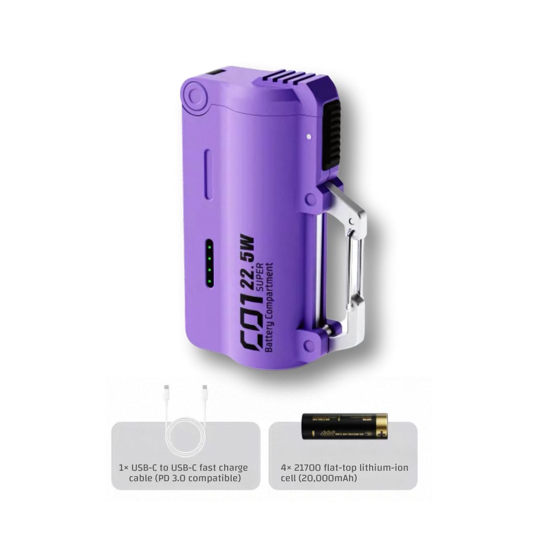 Tactical Power Pod – Swappable Battery Portable Charger with 22.5W Fast Charging & Carabiner Clip for Outdoor & Travel Use | 2025 New Release