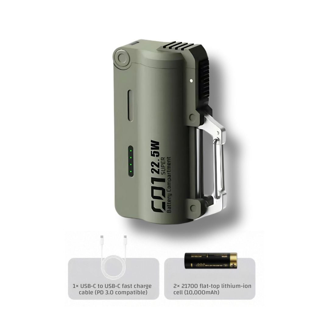 Tactical Power Pod – Swappable Battery Portable Charger with 22.5W Fast Charging & Carabiner Clip for Outdoor & Travel Use | 2025 New Release