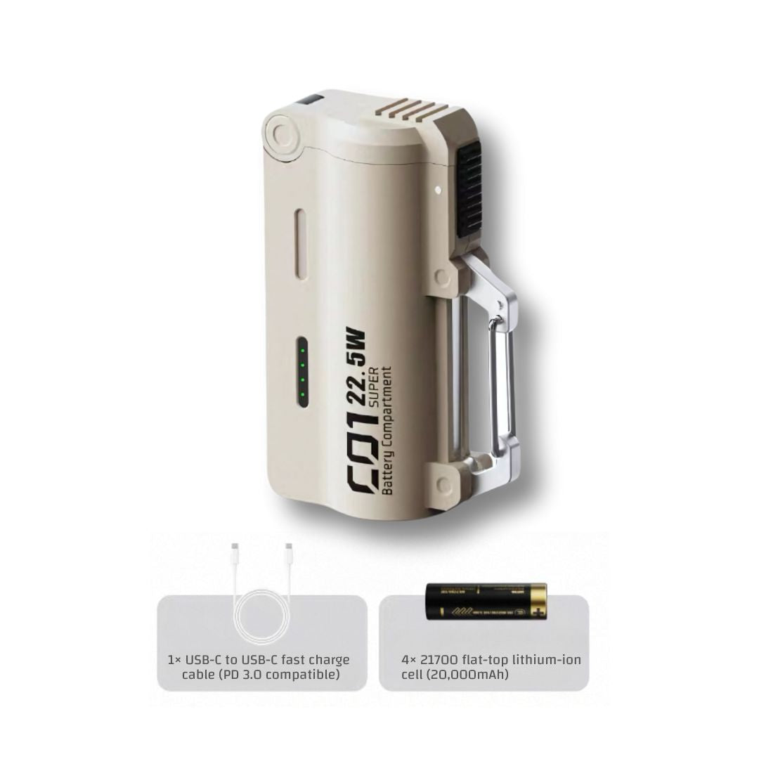 Tactical Power Pod – Swappable Battery Portable Charger with 22.5W Fast Charging & Carabiner Clip for Outdoor & Travel Use | 2025 New Release