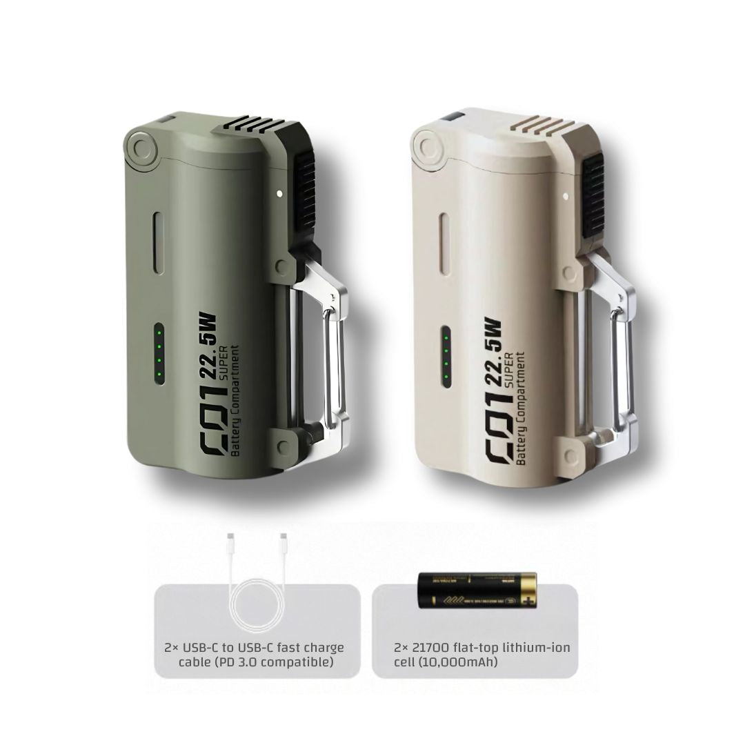 Tactical Power Pod – Swappable Battery Portable Charger with 22.5W Fast Charging & Carabiner Clip for Outdoor & Travel Use | 2025 New Release