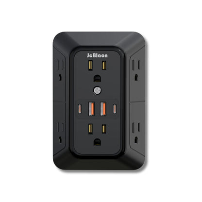10-in-1 Wall Outlet Extender with USB-C & Surge Protection — 6 AC Outlets, 2 USB-C & 2 USB-A Ports, Wall Mount Power Strip for Home & Office (1050J, UL Certified)