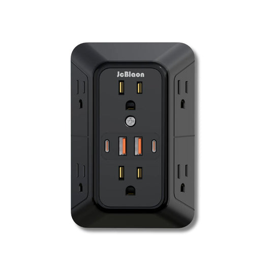 10-in-1 Wall Outlet Extender with USB-C & Surge Protection — 6 AC Outlets, 2 USB-C & 2 USB-A Ports, Wall Mount Power Strip for Home & Office (1050J, UL Certified)