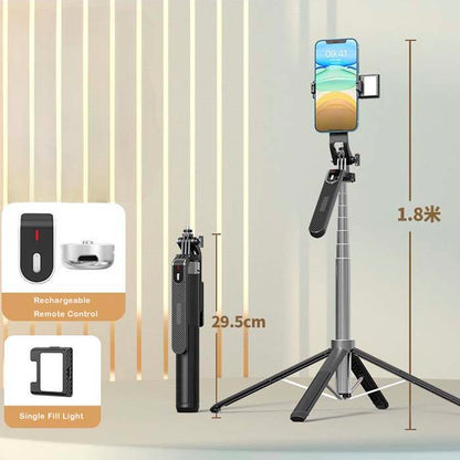 2 in 1 Retractable Aluminum Alloy Phone Four-Legged Stand and Selfie Stick with 360° Rotating Pan-Tilt for Stable Video Recording, Live Streaming