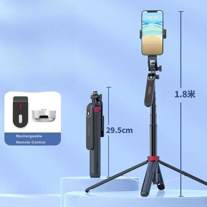 2 in 1 Retractable Aluminum Alloy Phone Four-Legged Stand and Selfie Stick with 360° Rotating Pan-Tilt for Stable Video Recording, Live Streaming