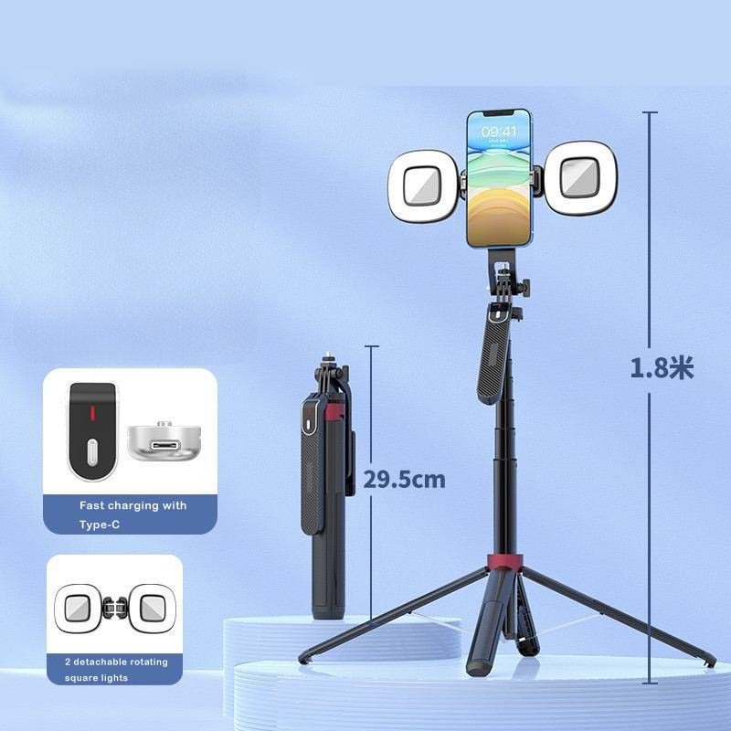 2 in 1 Retractable Aluminum Alloy Phone Four-Legged Stand and Selfie Stick with 360° Rotating Pan-Tilt for Stable Video Recording, Live Streaming