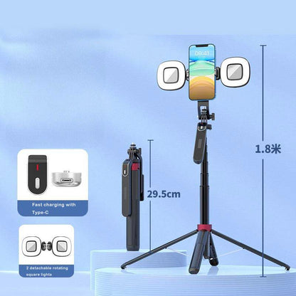 2 in 1 Retractable Aluminum Alloy Phone Four-Legged Stand and Selfie Stick with 360° Rotating Pan-Tilt for Stable Video Recording, Live Streaming