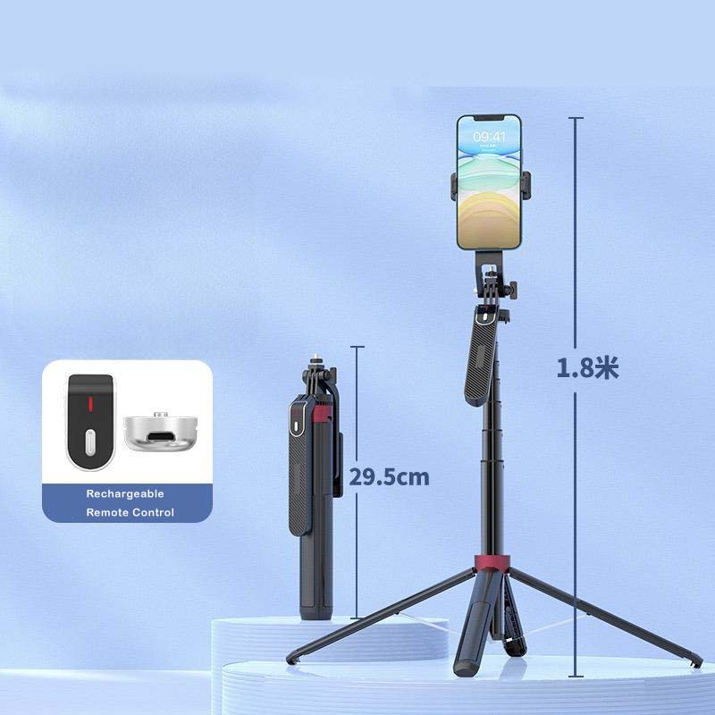 2 in 1 Retractable Aluminum Alloy Phone Four-Legged Stand and Selfie Stick with 360° Rotating Pan-Tilt for Stable Video Recording, Live Streaming