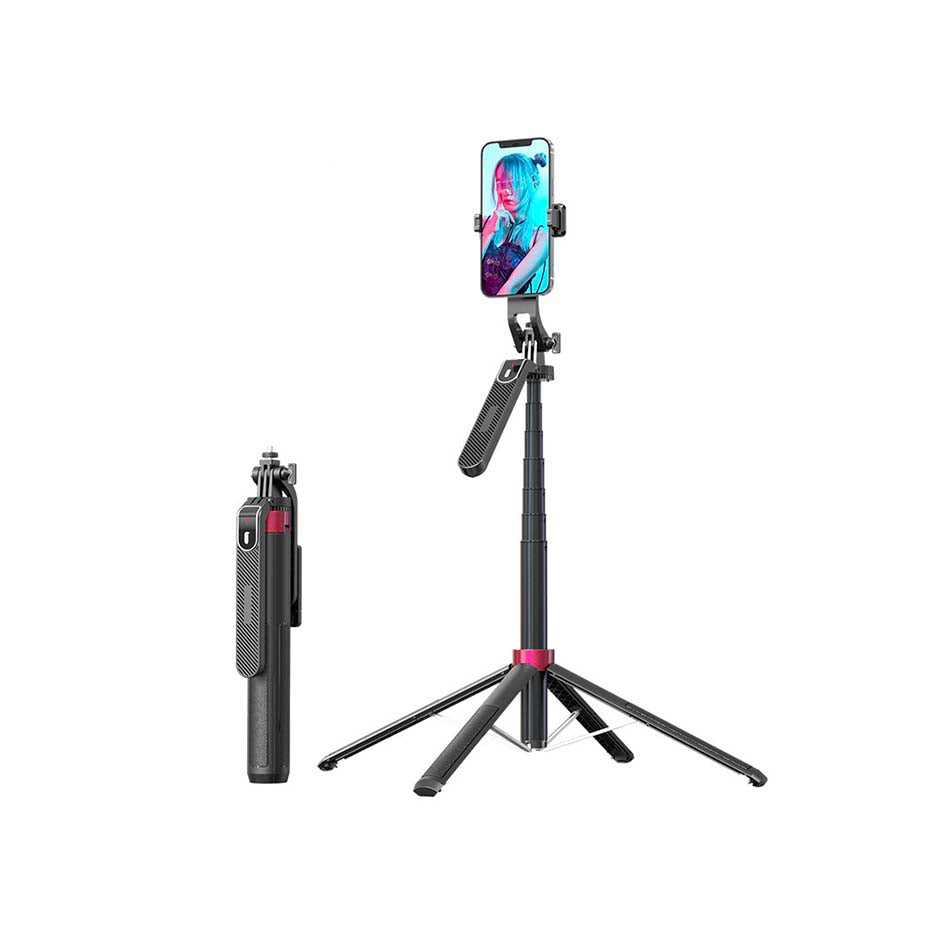 2 in 1 Retractable Aluminum Alloy Phone Four-Legged Stand and Selfie Stick with 360° Rotating Pan-Tilt for Stable Video Recording, Live Streaming