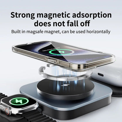 3-in-1 Foldable Magnetic Wireless Charging Stand for iPhone 14/15/16, Airpods, and Apple Watch. Also Compatible with Various Android Devices