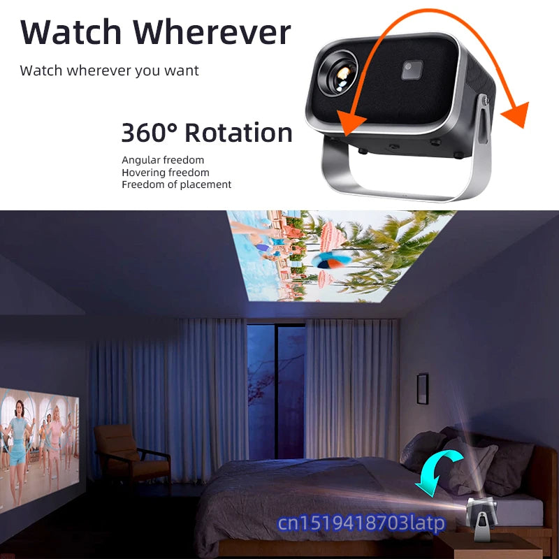 360° Free Rotation Portable Smart Android Projector for Movie Nights, Camping, Parties, Sports Events, Fitness and Yoga, and more.