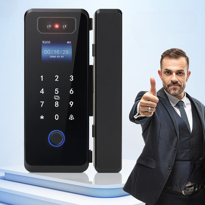 3D Face Recognition Fingerprint Smart Glass Door Lock with Multiple Unlocking Methods for Offices, Shops, Apartments