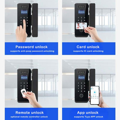 3D Face Recognition Fingerprint Smart Glass Door Lock with Multiple Unlocking Methods for Offices, Shops, Apartments