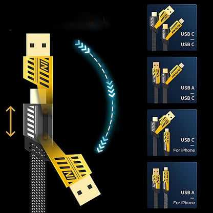 4-In-1 Fast Charging Cable with Connectors of USB-A, USB-C, and Lightning for iPhones and Android Devices 27W and 65 PD Fast Charging Support