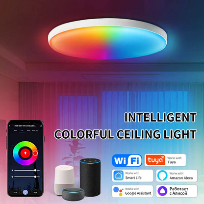 Tuya Smart WiFi Ceiling Light – 24W RGB Circular Ambient Lamp with APP Control, Alexa & Google Home Compatibility, Dimmable & Color-Adjustable for Modern Home Decor