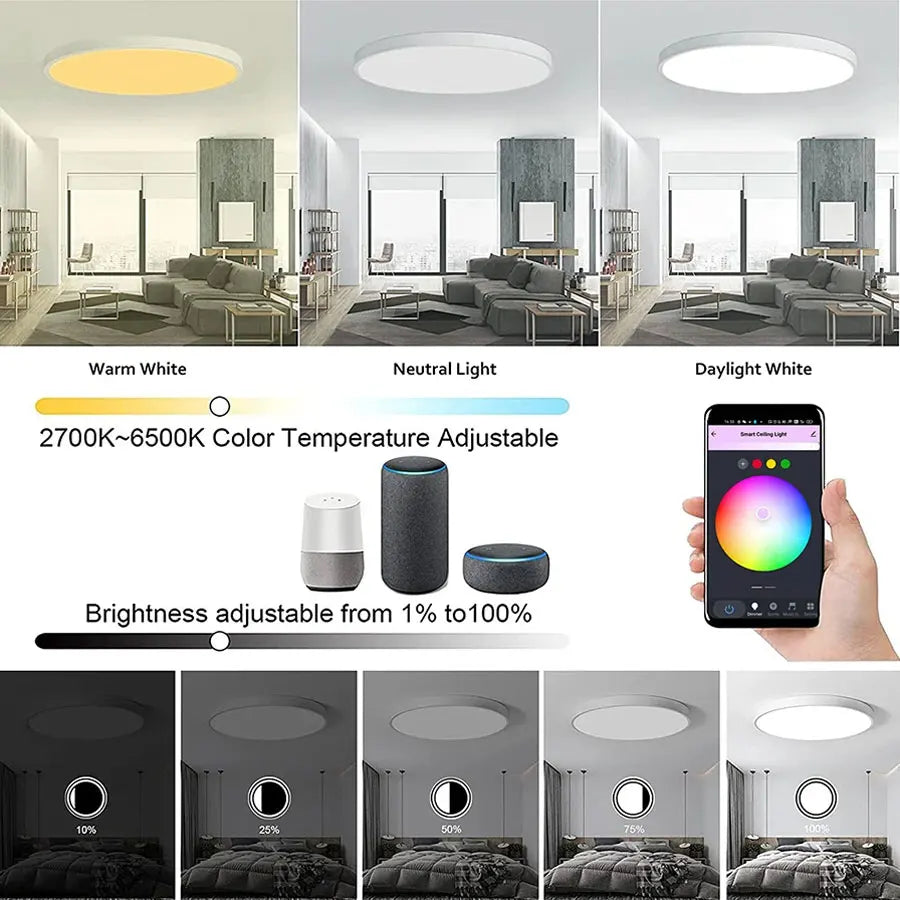 Tuya Smart WiFi Ceiling Light – 24W RGB Circular Ambient Lamp with APP Control, Alexa & Google Home Compatibility, Dimmable & Color-Adjustable for Modern Home Decor