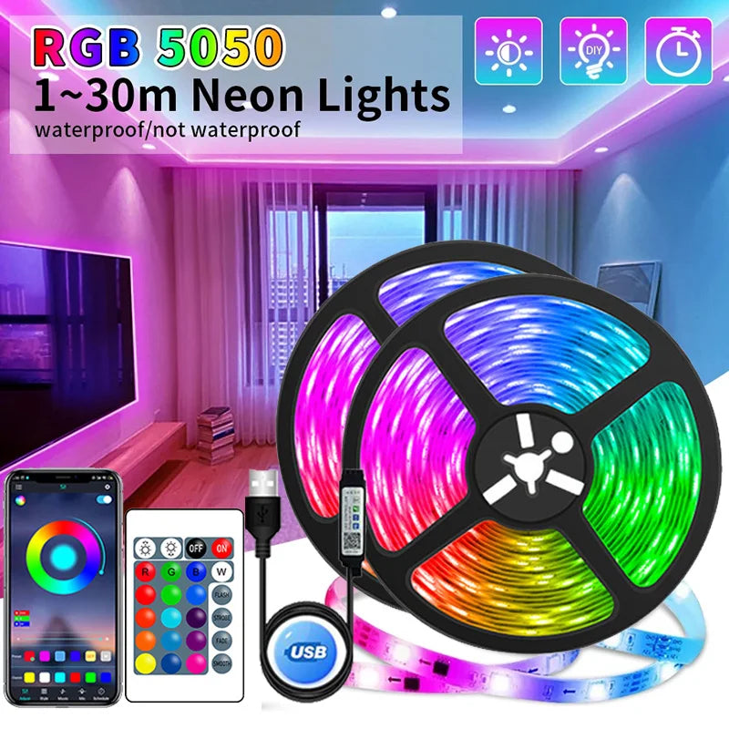 Smart RGB LED Strip Lights - USB Powered, APP & Remote Controlled, Color Changing SMD5050 for TV, Room & Party Decoration