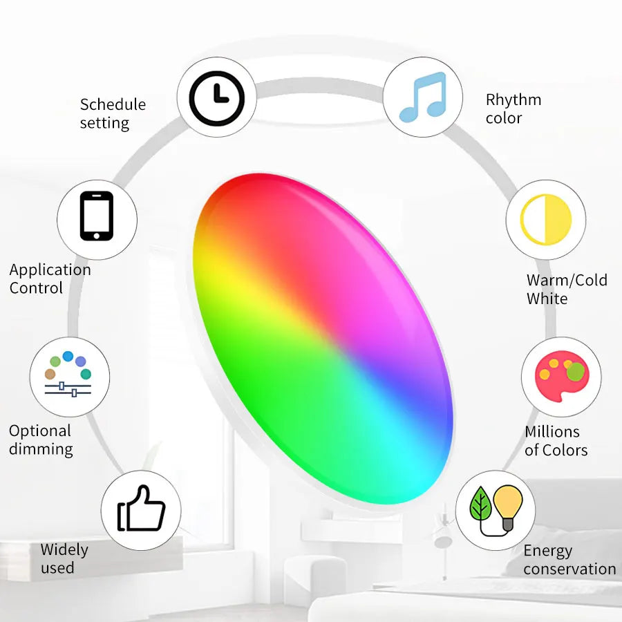 Tuya Smart WiFi Ceiling Light – 24W RGB Circular Ambient Lamp with APP Control, Alexa & Google Home Compatibility, Dimmable & Color-Adjustable for Modern Home Decor