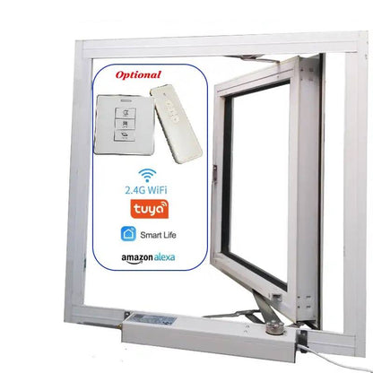 Automatic Electric Folding Arm Window Opener Casement with Quiet, Obstruction-Sensing Operation and Controlled by Mobile APP, Voice, Wireless Remote