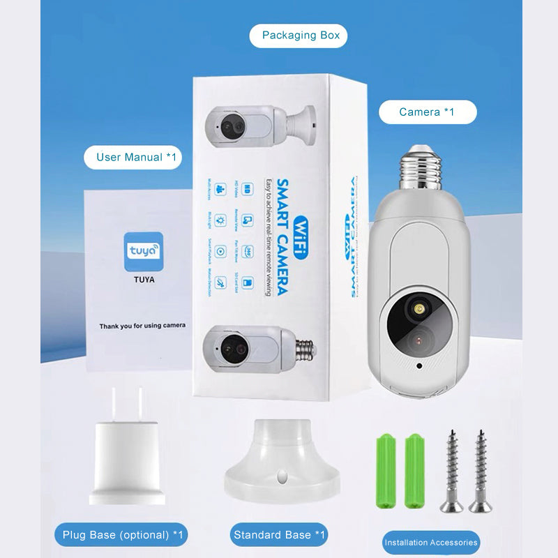 4K Bulb Wireless Security Camera with 360° Panoramic View, 3 Night Vision Modes, Human Activity Detection and Sound Alarm