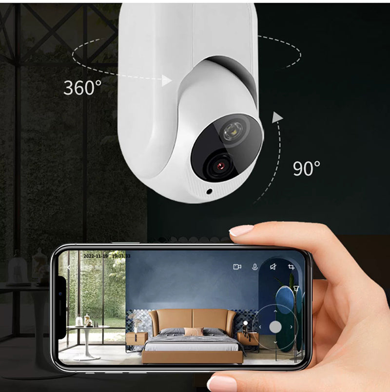 4K Bulb Wireless Security Camera with 360° Panoramic View, 3 Night Vision Modes, Human Activity Detection and Sound Alarm