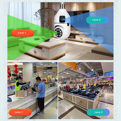 Light Bulb Dual-Lens Surveillance Camera with 360° Panoramic View, Full-Color Night Vision, Intelligent Motion Tracking