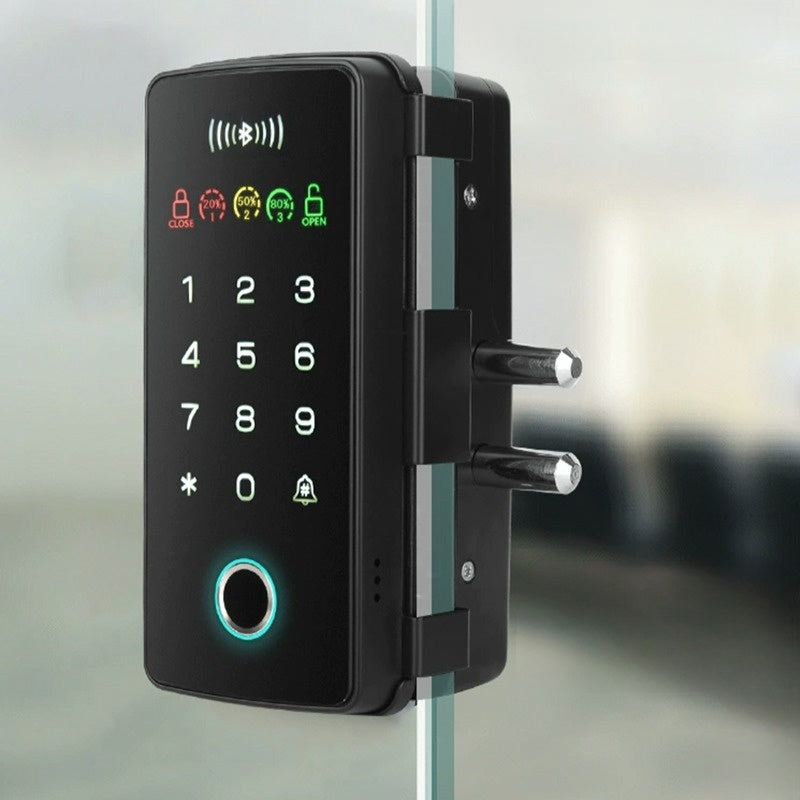 Office Drill-Free Smart Glass Door Lock with Multiple Unlocking Methods Include Fingerprint, Phone APP, Password, and Card