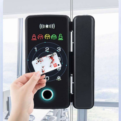 Office Drill-Free Smart Glass Door Lock with Multiple Unlocking Methods Include Fingerprint, Phone APP, Password, and Card