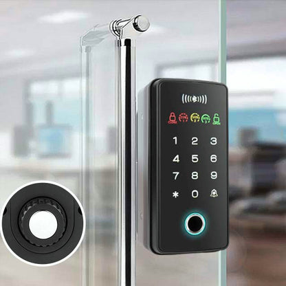 Office Drill-Free Smart Glass Door Lock with Multiple Unlocking Methods Include Fingerprint, Phone APP, Password, and Card