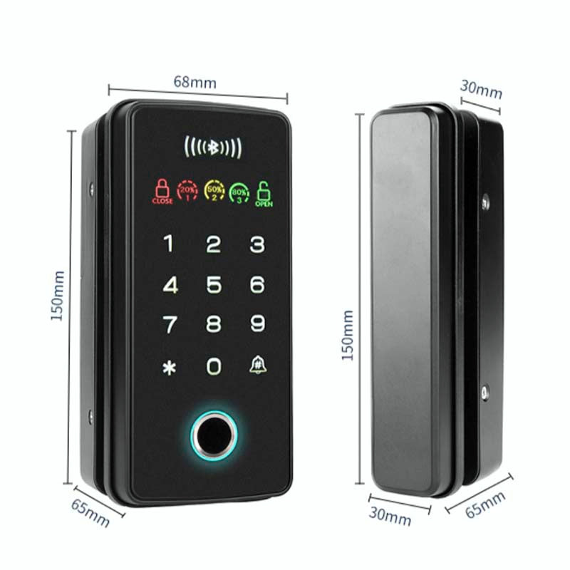 Office Drill-Free Smart Glass Door Lock with Multiple Unlocking Methods Include Fingerprint, Phone APP, Password, and Card