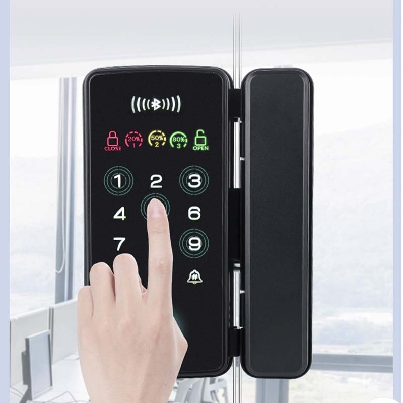 Office Drill-Free Smart Glass Door Lock with Multiple Unlocking Methods Include Fingerprint, Phone APP, Password, and Card