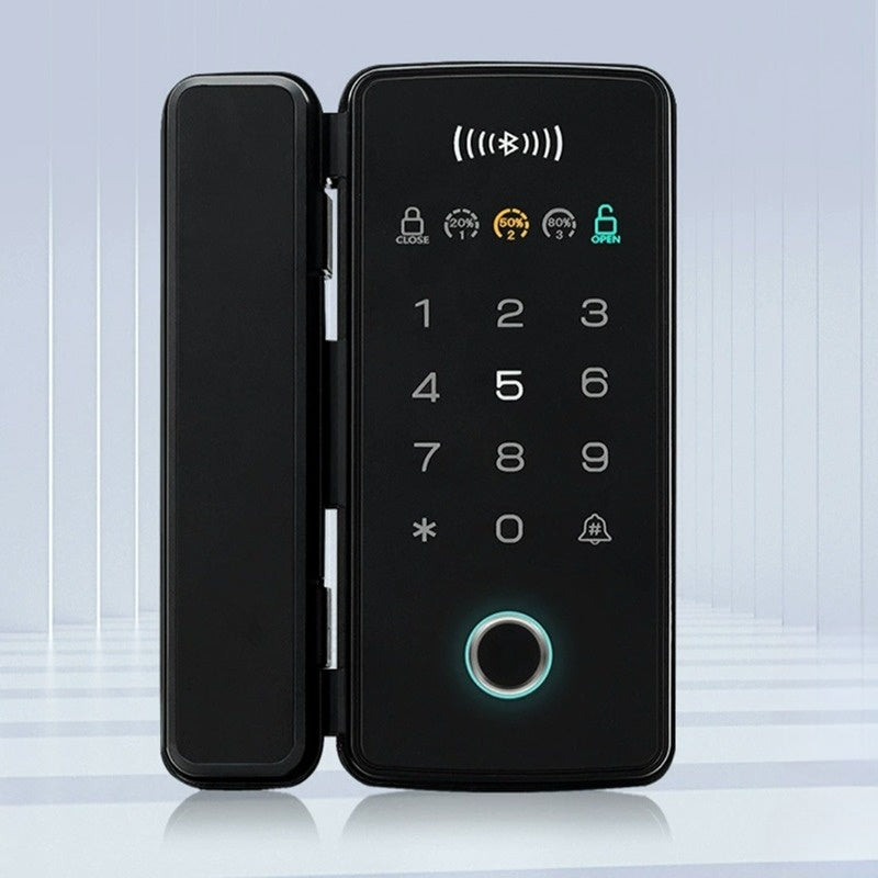 Office Drill-Free Smart Glass Door Lock with Multiple Unlocking Methods Include Fingerprint, Phone APP, Password, and Card