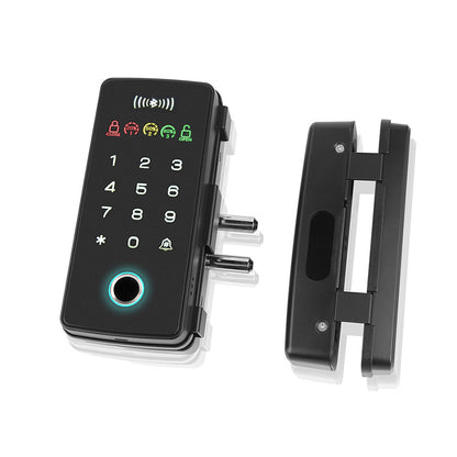 Office Drill-Free Smart Glass Door Lock with Multiple Unlocking Methods Include Fingerprint, Phone APP, Password, and Card