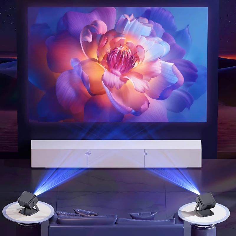 Portable 1080P Smart Projector Running on Android TV OS with A Desktop Stand Allowing for 180° Flexible Rotation