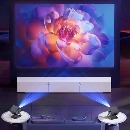 Portable 1080P Smart Projector Running on Android TV OS with A Desktop Stand Allowing for 180° Flexible Rotation