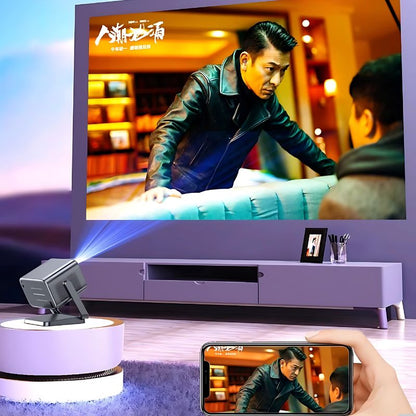 Portable 1080P Smart Projector Running on Android TV OS with A Desktop Stand Allowing for 180° Flexible Rotation